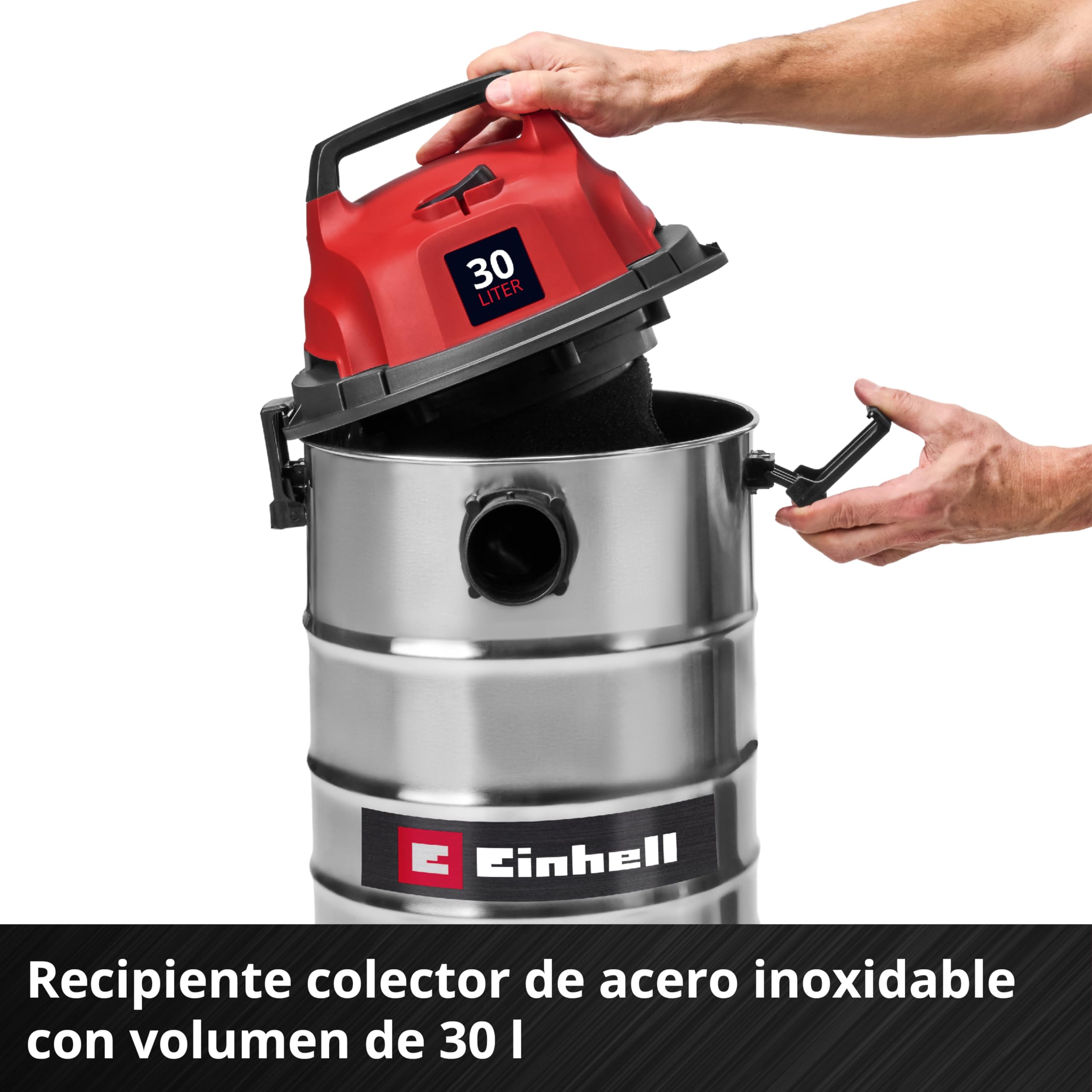 Einhell Aspirador en seco y húmedo TC-VC 3055 S (950 W, 190 mbar de Potencia de aspiración, Recipiente de Acero Inoxidable de 30 L, Ruedas, Soporte para Accesorios, Incl. DIV. filtros y boquillas)