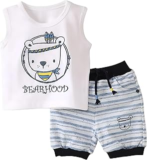 طقم تيشرت بدون أكمام وشورت بطبعة «Bear Hood» للأولاد من سيكا، مكون من 2 قطعة