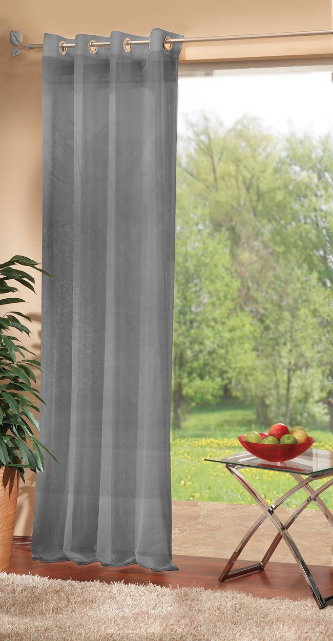 Gardinenbox Voile Eyelet Curtain Transparent Plain Lead Tape 100% Polyester Grey H 245 x W 140 cm