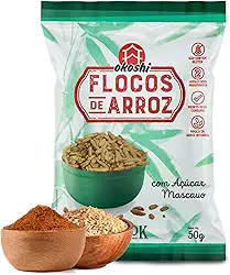 OKOSHI - Flocos de Arroz com Açúcar Mascavo - Snacks Saudáveis de Baixa Caloria, Lanches Fit para a Dieta - Vegano, Sem Glúten, Sem Lactose, Sem Gordura Trans, Kosher - 50g