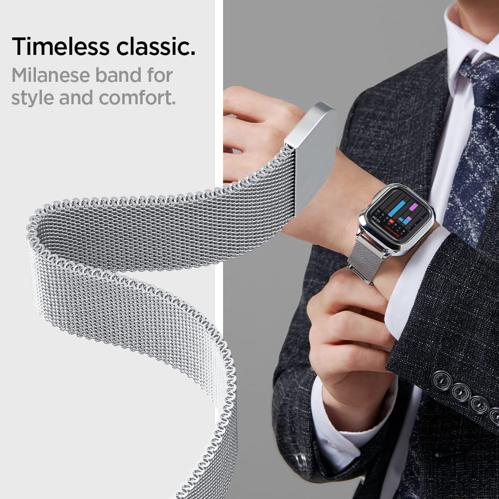 Spigen Funda y Correa Metal Fit Pro Compatible con Apple Watch 9 8 7 45mm - Plata