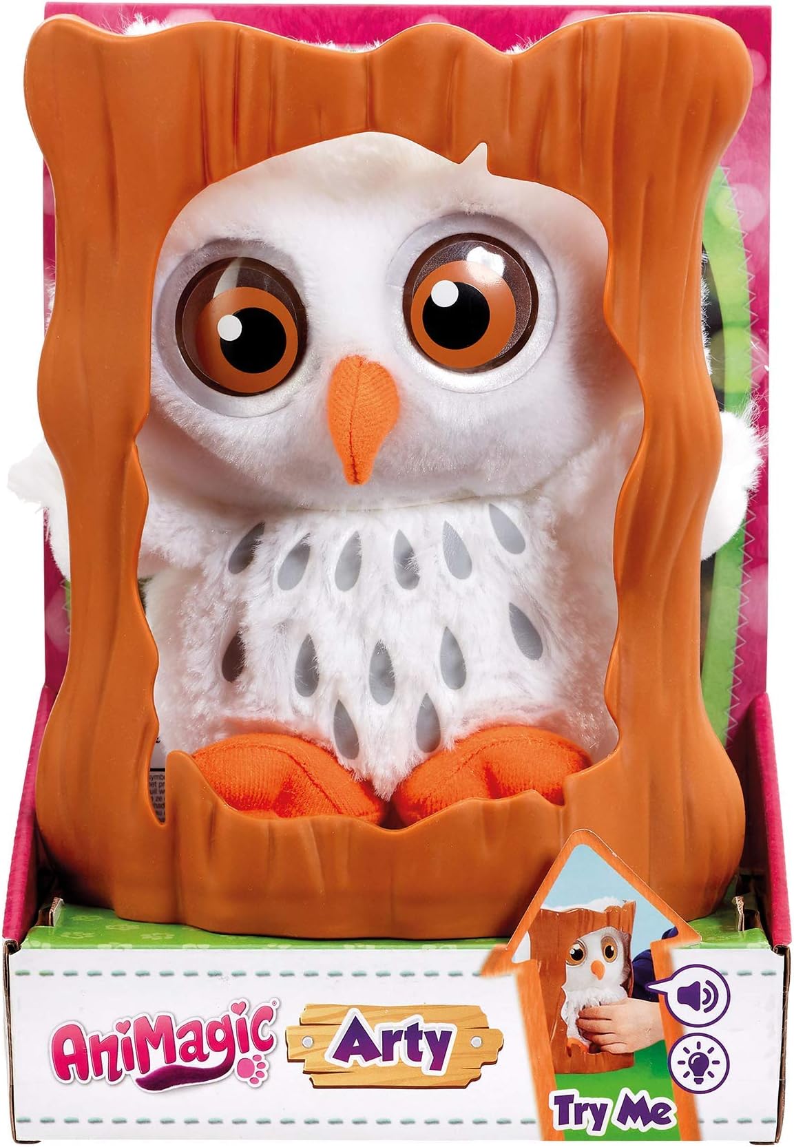 Animagic Goes Wild Arty Owl and Tree, Soft Plush, with Sounds and Light up, Multi-Colour