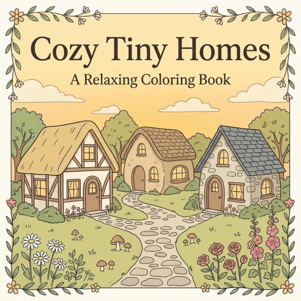 Cozy Tiny Homes: A Relaxing Coloring Book with 30 Cozy Tiny Homes, Whimsical Cottages, and Peaceful Gardens