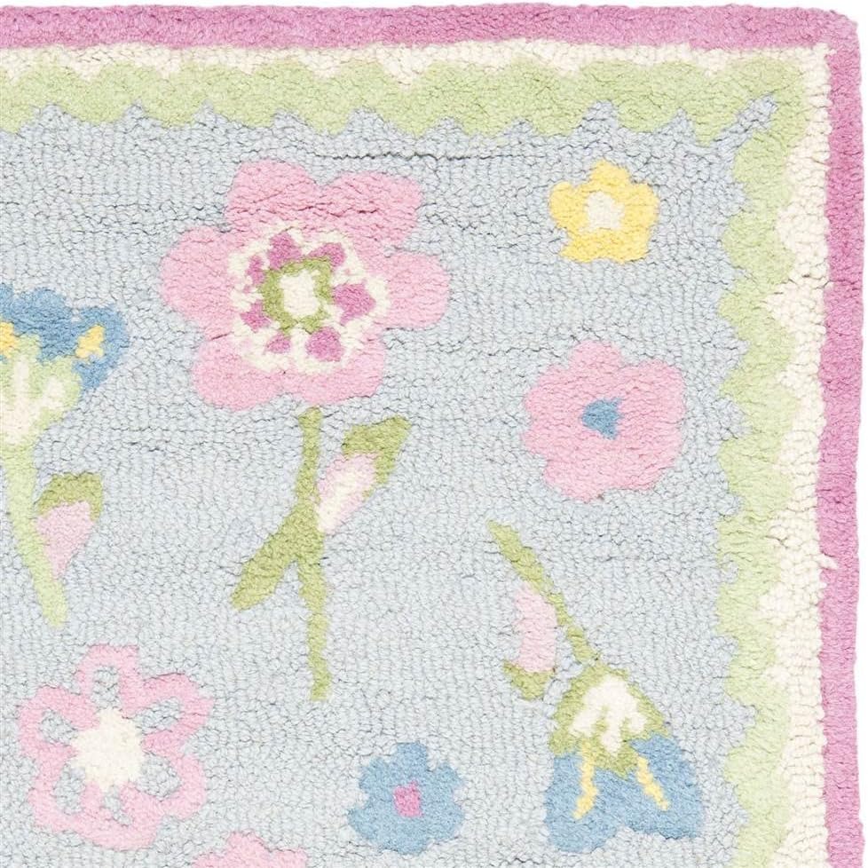 Handmade Blue Floral Kids Wool Area Rug 2' x 3'
