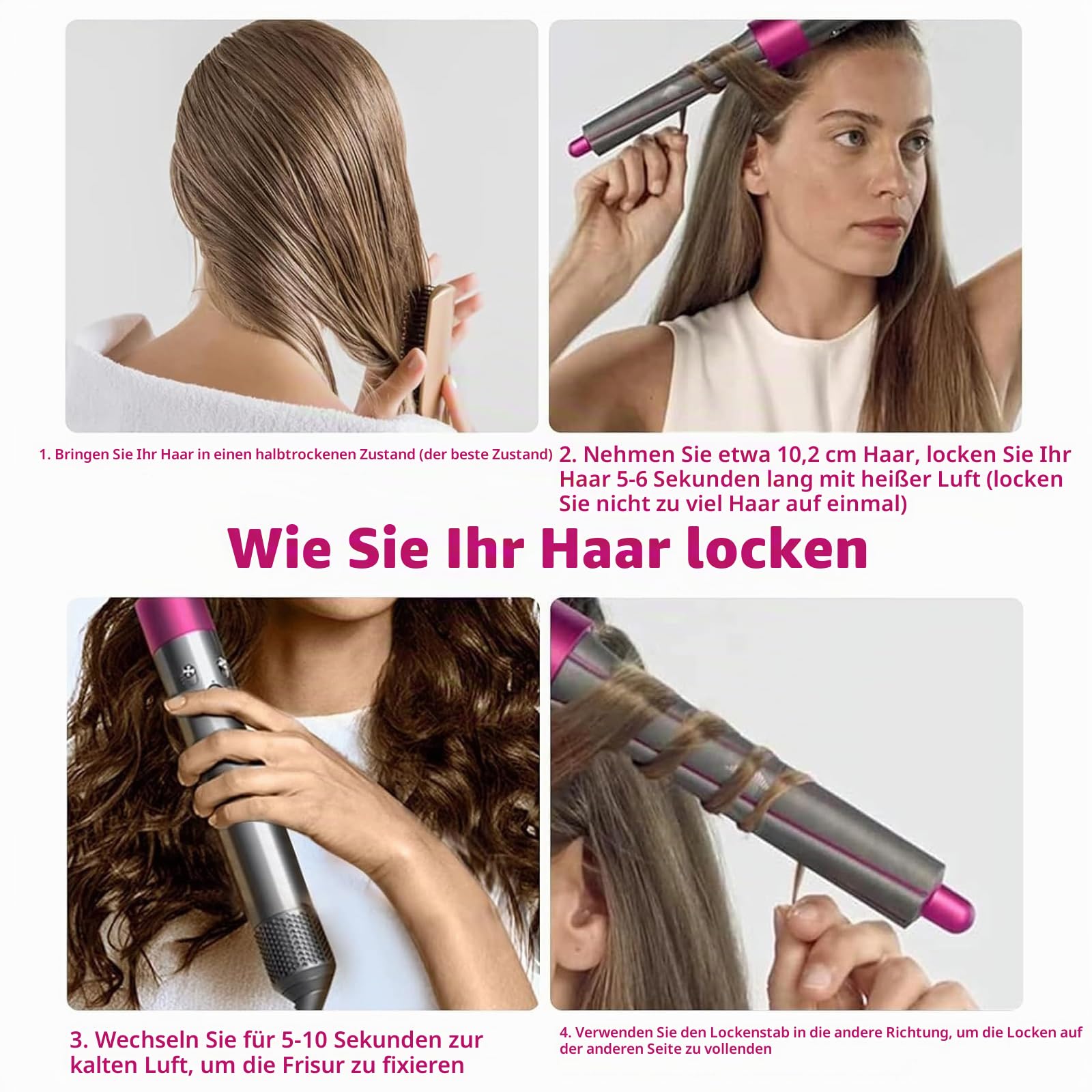 Airwrap Zubehör für Dyson 20 mm, 1 Paar Lange Lockenstab Barrels Aufsatz für Dyson Airwrap Styler HS05 HS01, Professionelles Lange Lockenwickler Werkzeug, Lockenfässer Befestigungsteile.