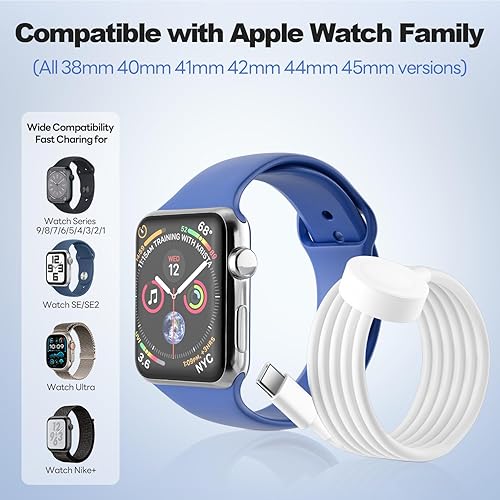 Miniatura 6 de Paquete de 2 cables de carga magnéticos USB-C actualizados para Apple Watch, cable de carga rápida de 3 pies y 6 pies, cargador inalámbrico para