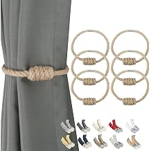 BEL AVENIR Magnetic Jute Curtain Tiebacks, Decorative Drapery Holdbacks Bohemian Style Woven Tie-Backs with Exquisite Knot Jute, 6 Pack