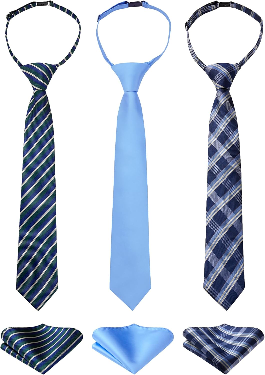 Enlision 3pcs Boys Pre-Tied Neckties & Pocket Square Set Neck Strap Tie for Kids