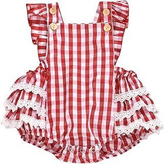 red gingham baby romper