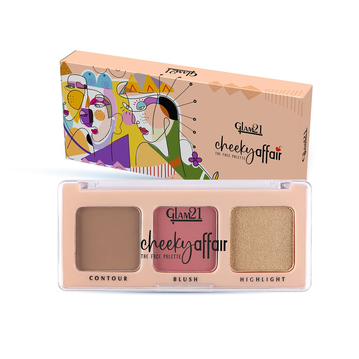 Glam21 Cheeky Affair The Face Palette |Multipurpose Palette 3 In 1 Contour, Blush & Highlight Palette |Long-Lasting Formula | Waterproof | Sweatproof | Sunset-8.6Gm Glam21 Cheeky Affair The Face Palette |Multipurpose Palette 3 In 1 Contour, Blush & Highlight Palette |Long-Lasting Formula | Waterproof | Sweatproof | Sunset-8.6Gm