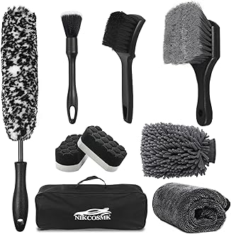 9Pcs Car Wheel & Tire Brush Kit, Wheel Cleaner Brush, Soft-bristled Rim Brush, Car Drying Towel (36"x 24"), Tire Shine Applicator Pad, Car Wash Mitt, Car Detailing Cleaning Wash Brush Supplies Kit