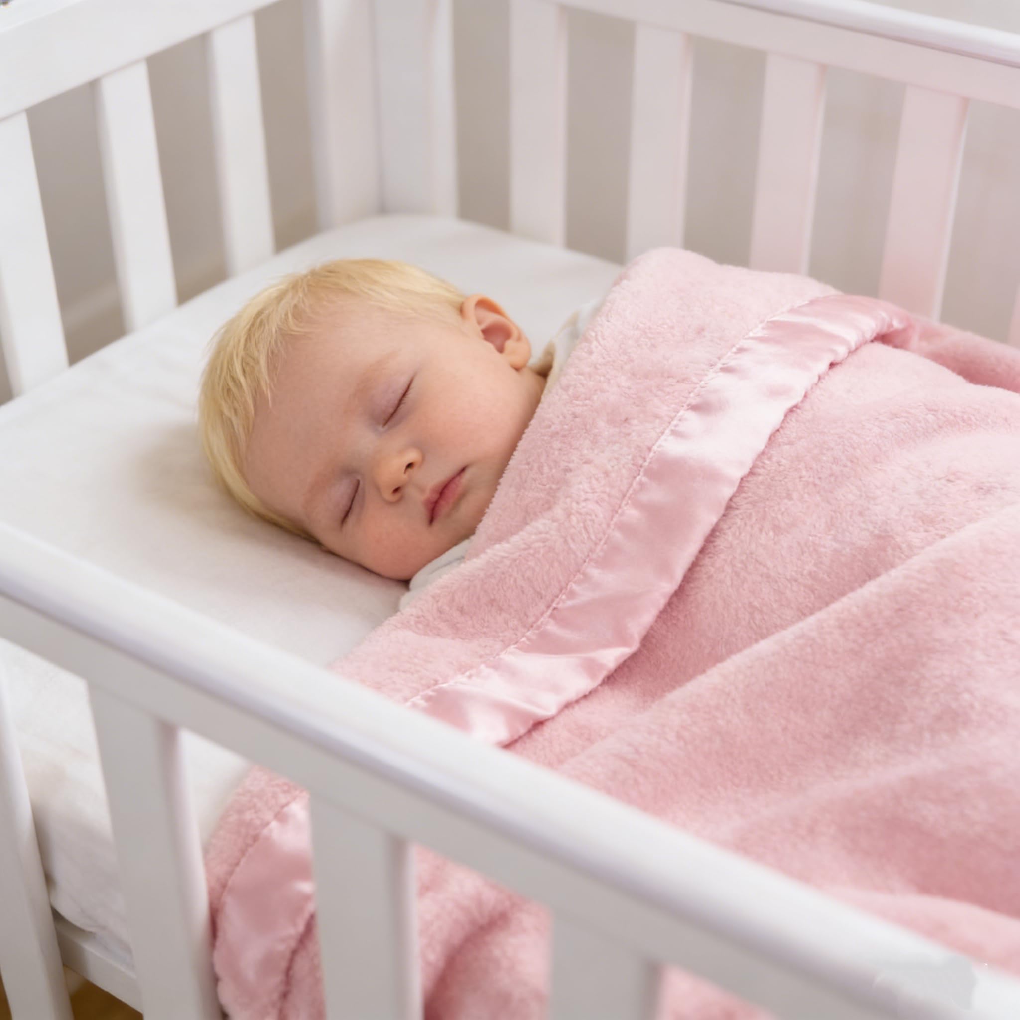 American Baby Company Fleece Blanket with Silk-Like Satin Trim, Soft, Warm & Cozy, Pink, 30" x 40" for Boys and Girls, Perfect for Baby Carrier, Stroller, Travel and Gifting