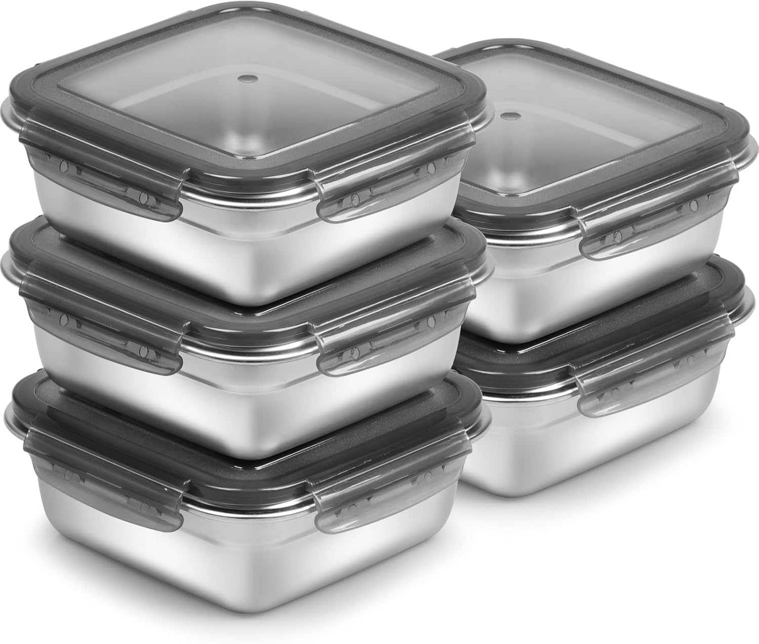 5 Pack Sandwich Containers, 24oz Stainless Steel Sandwich Box with Airtight Lids, Reusable Metal Meal Prep Lunch Boxes, BPA-Free, Dishwasher Safe, Food Storage Containers for Families (Black)