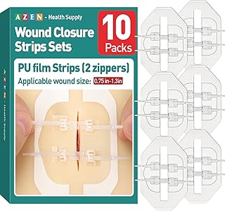 AZEN 10 Pack Emergency Wound Closure Strips, Butterfly Bandages for Wound Closure, Quick Clot Zip Stitch Wo...