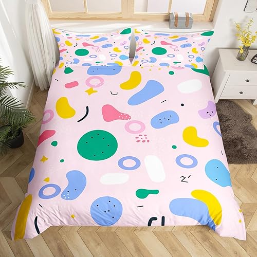 Miniatura 37 de Memphis - Juego de funda de edredón – Ropa de cama vintage amarillo púrpura con patrón de estilo retro, formas geométricas, ilustraciones