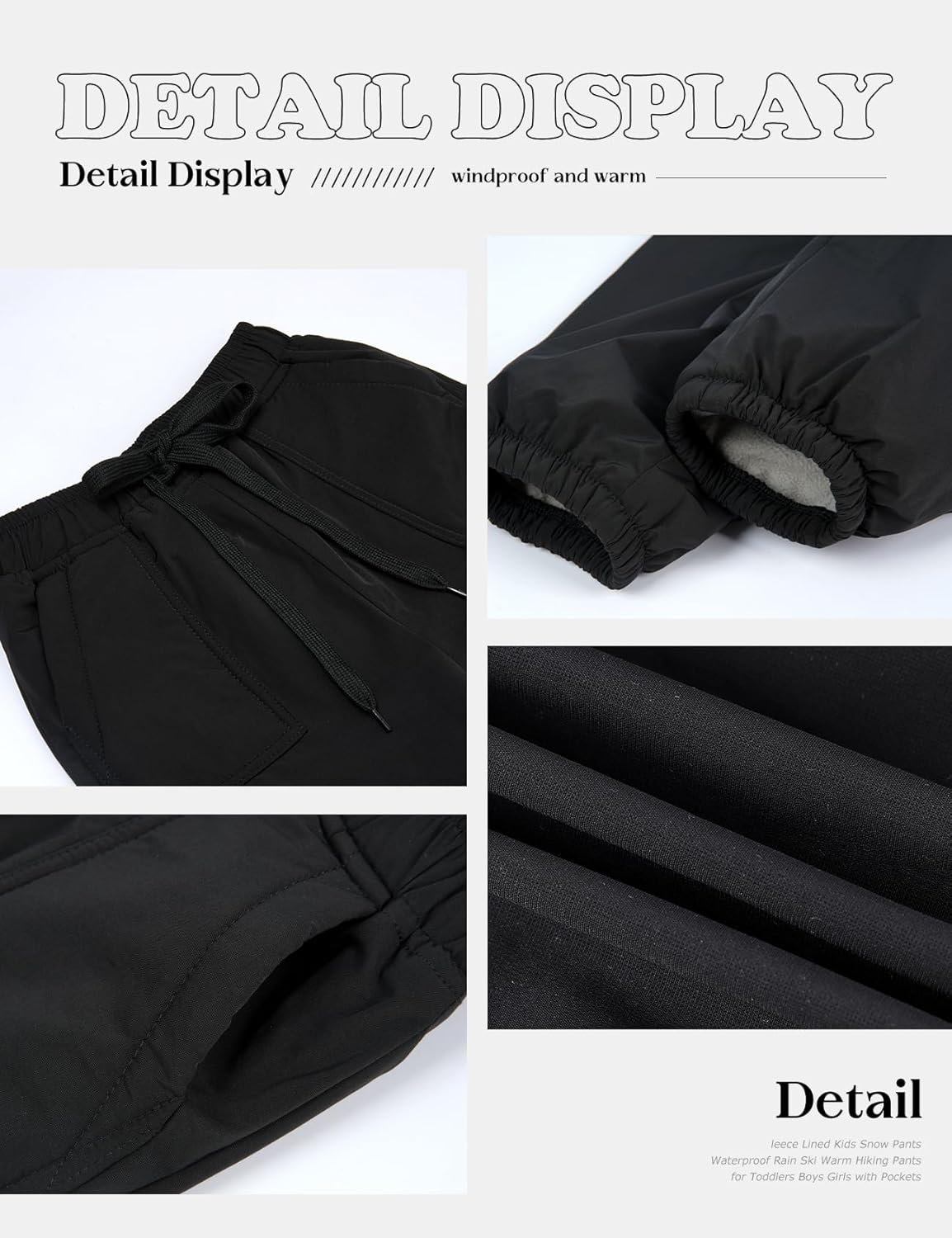 Gihuo Kids Snow Pants Fleece Lined Waterproof Rain Ski Hiking Pants for Toddlers Boys Girls