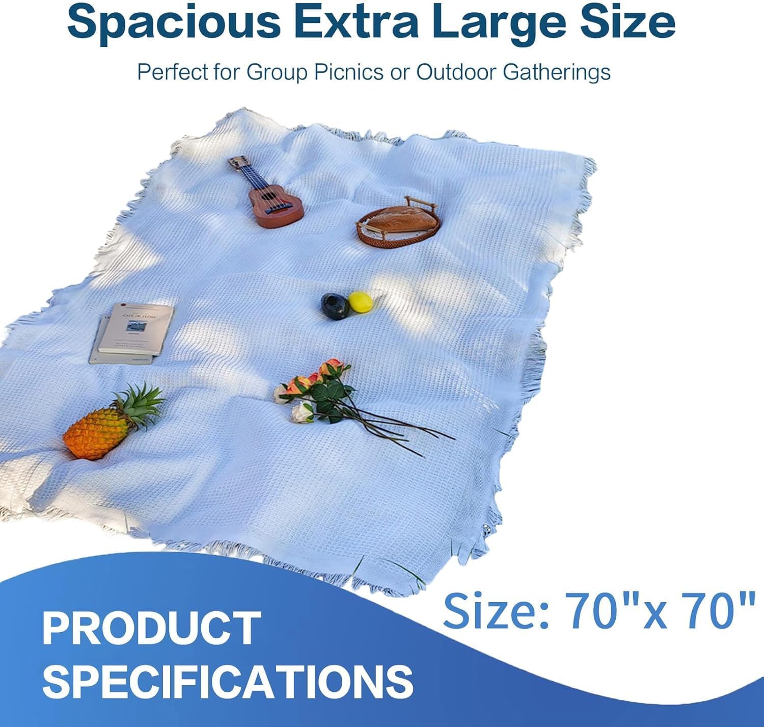 70"x 70" Picnic Blanket Extra Large,Layer Outdoor Blanket for 5 to 7 Adults,Camping Grass Lawn Park Accessories Cute Couple Gifts Ideas Wedding Registry for Camping, Park, Beach (Gray)