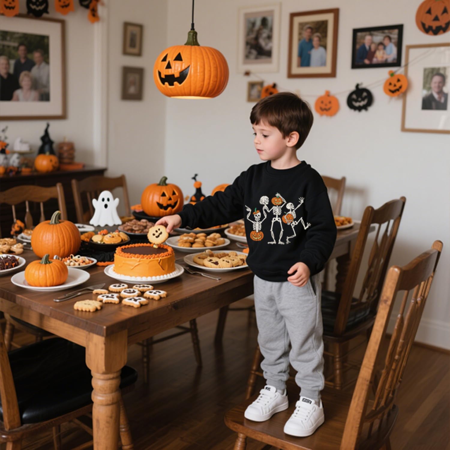 Toddler Halloween Sweatshirt Boys Girls Pumpkin Ghost Dinosaur Graphic Tees Kids Long Sleeve Outfit Tops 2-7t