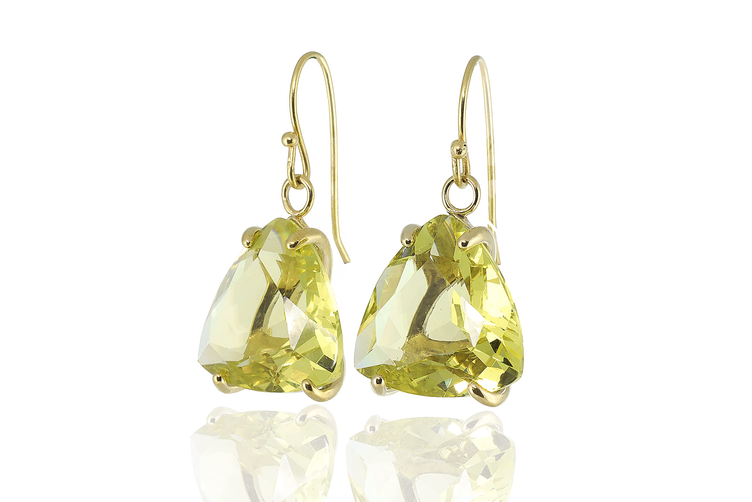 Pendientes de Plata de Ley - Corte Trillón Cuarzo Limón - Gema en Forma de Triángulo - Engaste de 4 Puntas - Pendientes Colgantes Largos - Joyería de Moda y Alta Calidad