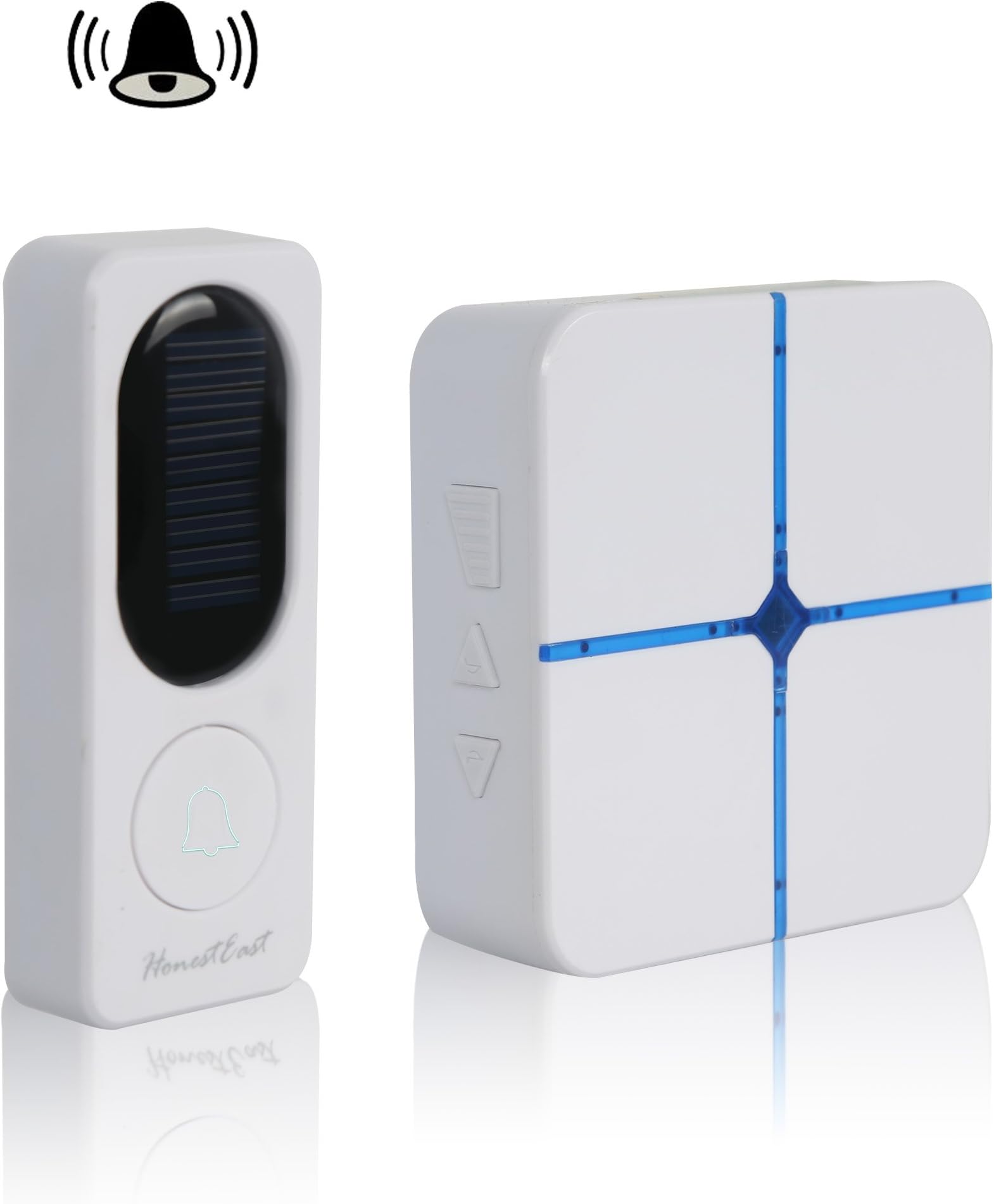 HONESTEAST Wireless Doorbell, Solar Powered Door Bell Kit Operating Range Over 656-feet with 52 Chimes,Transmitter Waterproof and Receiver with Built-in Nightlight