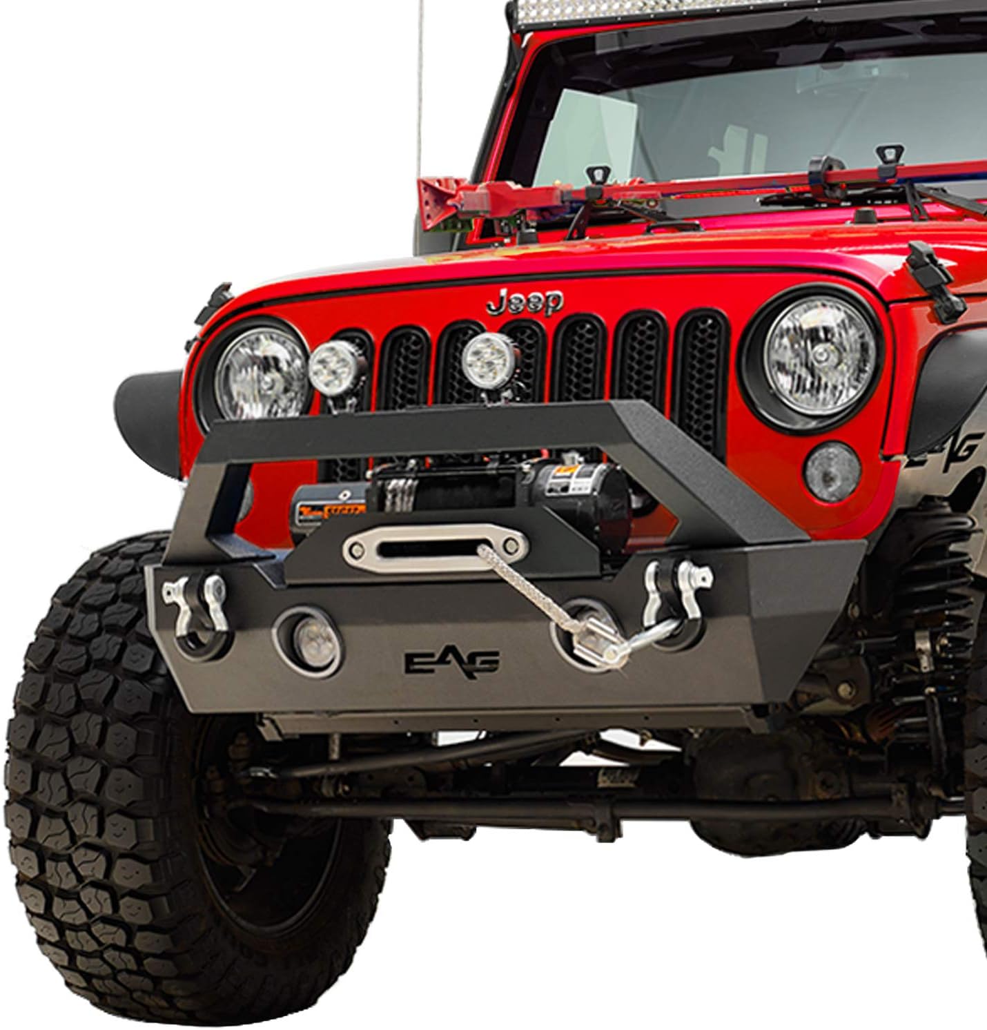 KML LED Light Stubby Front Bumper with Winch Plate Fit for 07-18 Wrangler JK