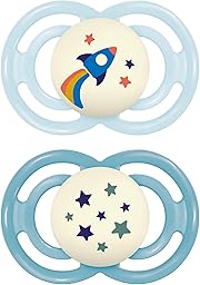 MAM Perfect Night Double Pack 16+ Months Pacifier (Set of 2), MAM 16 36 Months Silicone Glow in the Dark Dummies, Kit of 2, Assorted Colours/Models