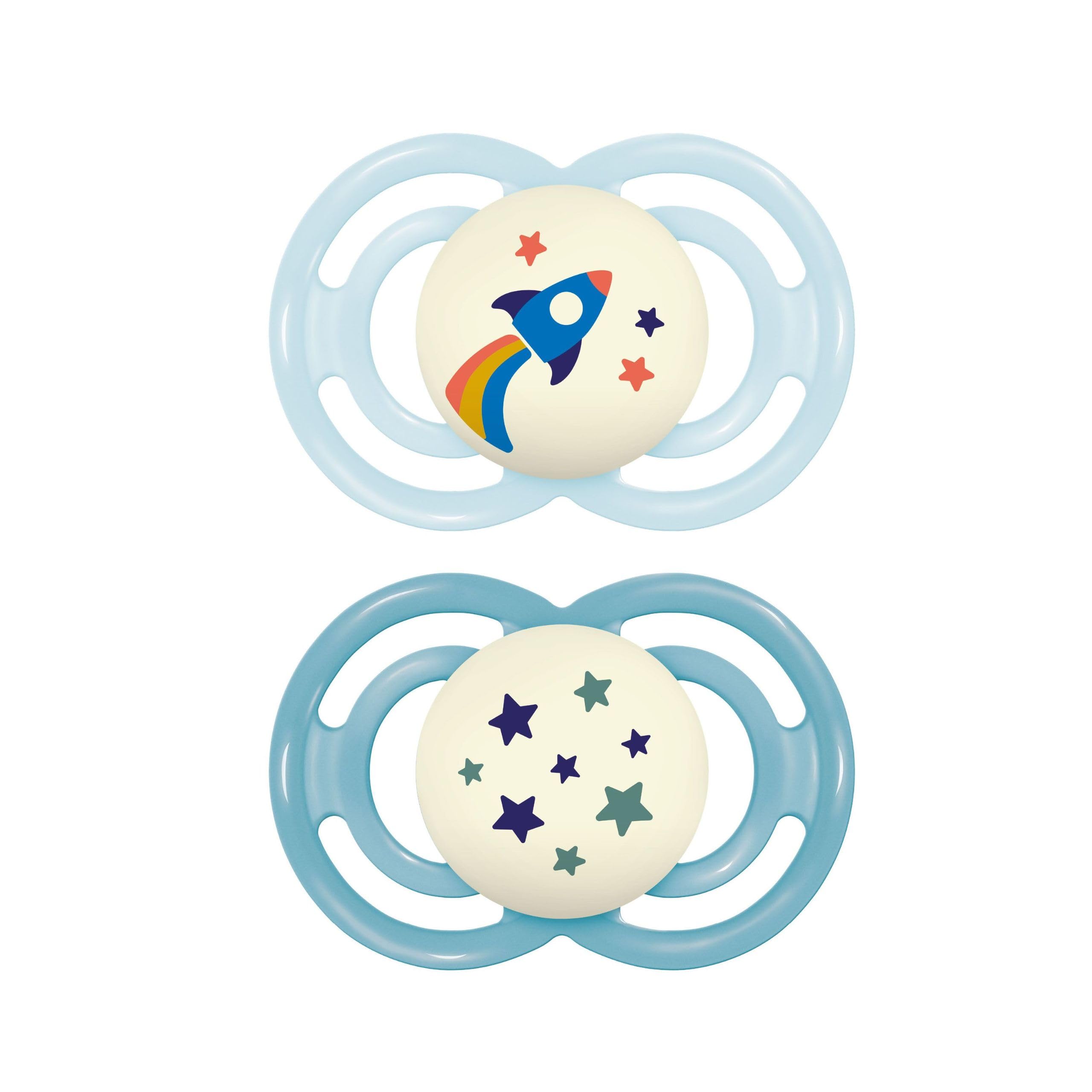 MAM Perfect Night Double Pack 16+ Months Pacifier (Set of 2), MAM 16 36 Months Silicone Glow in the Dark Dummies, Kit of 2, Assorted Colours/Models - 1