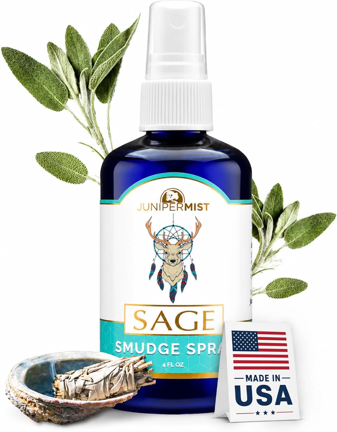 White Sage Smudge Spray (114ml) Sage Spray for Cleansing Negative Energy, Smokeless Smudge Spray, Spiritual Room Spray, White Sage Aromatherapy Mist, Aura Cleansing & Protection Spray (Made in USA)