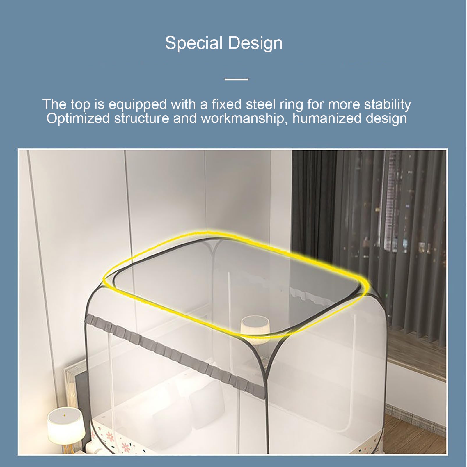 Pop-Up Klamboe Tent voor Bed met Bodem Grote Dubbele Deur Vouwen Ontwerp Luifel Net Tent Draagbare Stofdichte Indoor Reizen Camping voor Twin naar King Size Bed Blauw, 200cm* 220cm*158cm