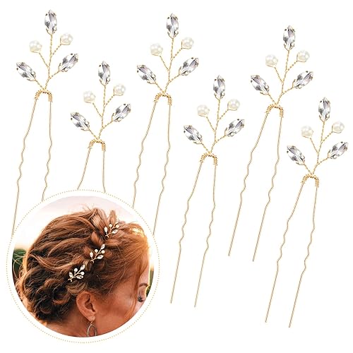 Syhood 6 Pieces Pearl Crystal Bridal Hair Pins Rhinestone Flower