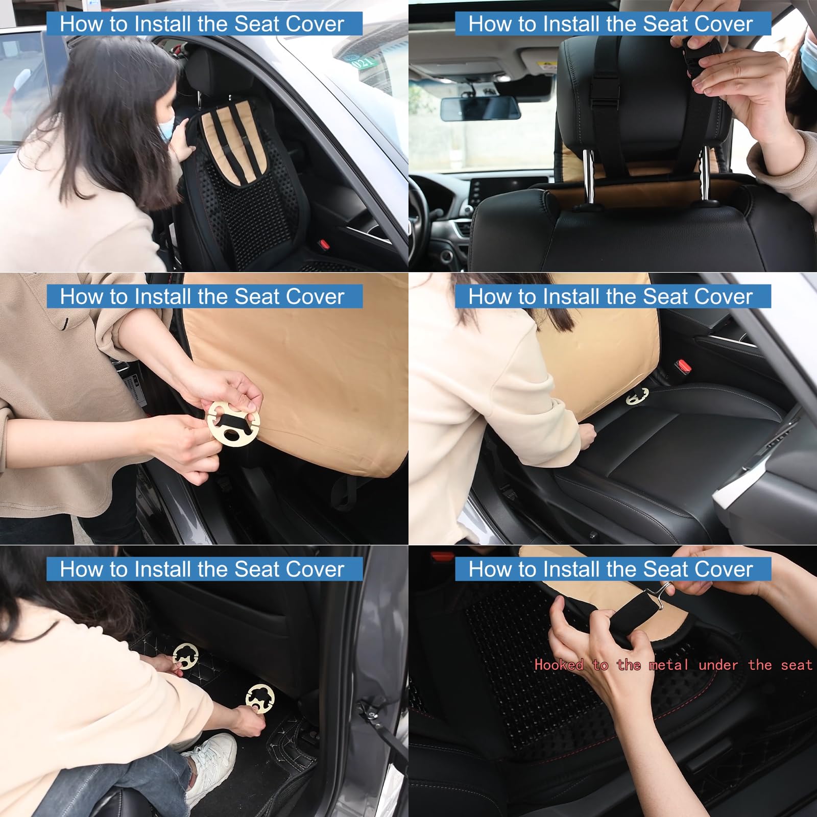 Blueshyhall Funda de asiento de coche con masaje, 1 pieza Cool Transpirable Fundas de Asiento de Coche Delanteros Asiento Delanteros Cuentas de Madera Cojín Universal Masaje para Coche Oficina (Negro)
