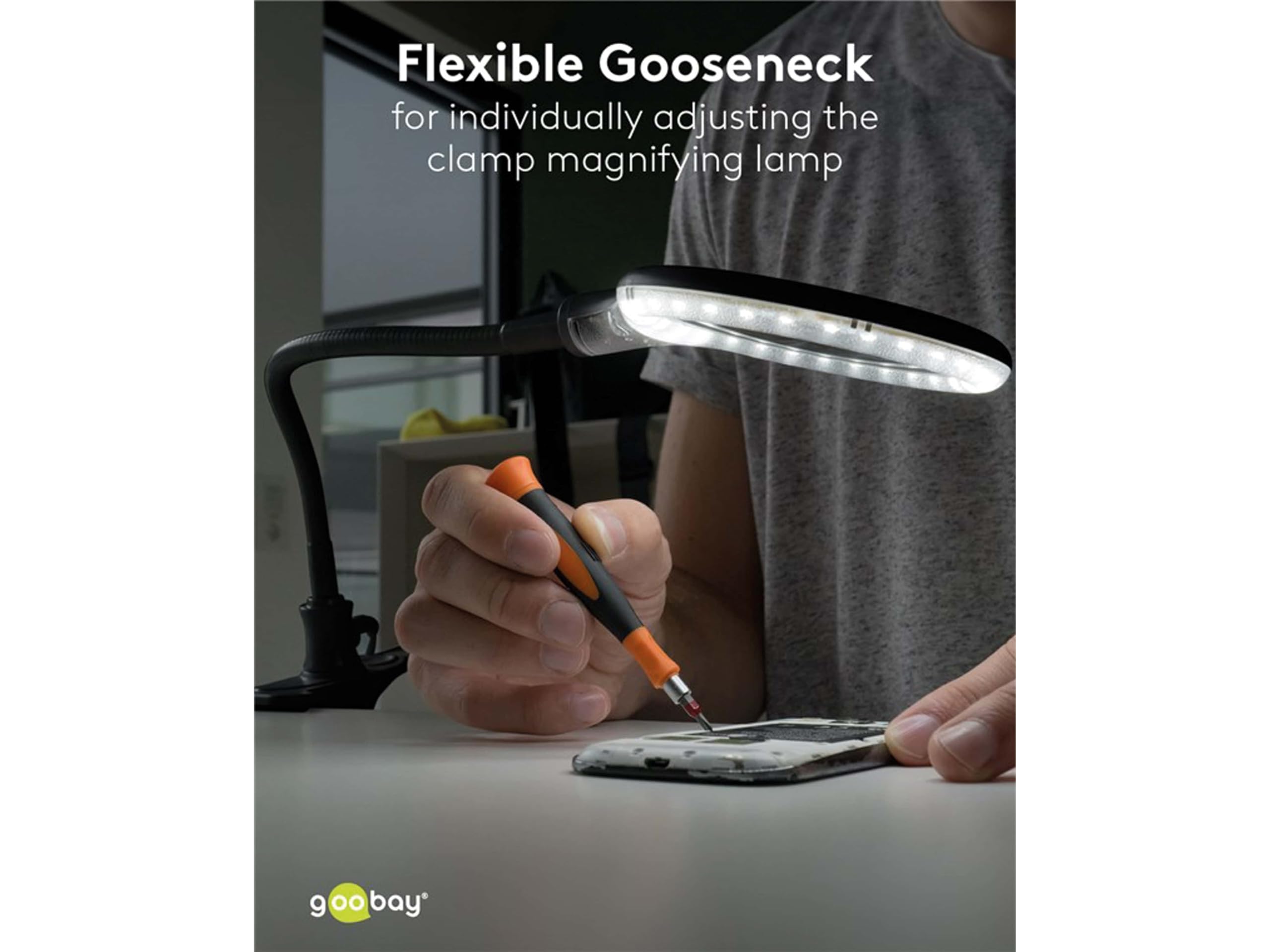 goobay 64990 LED Lupenleuchte - Lupenlampe mit Standfuß - Standlupe Licht - 6 W Leistungsaufnahme - Farbtemperatur 6200 K – Lichtstrom 480 lm, Schwarz