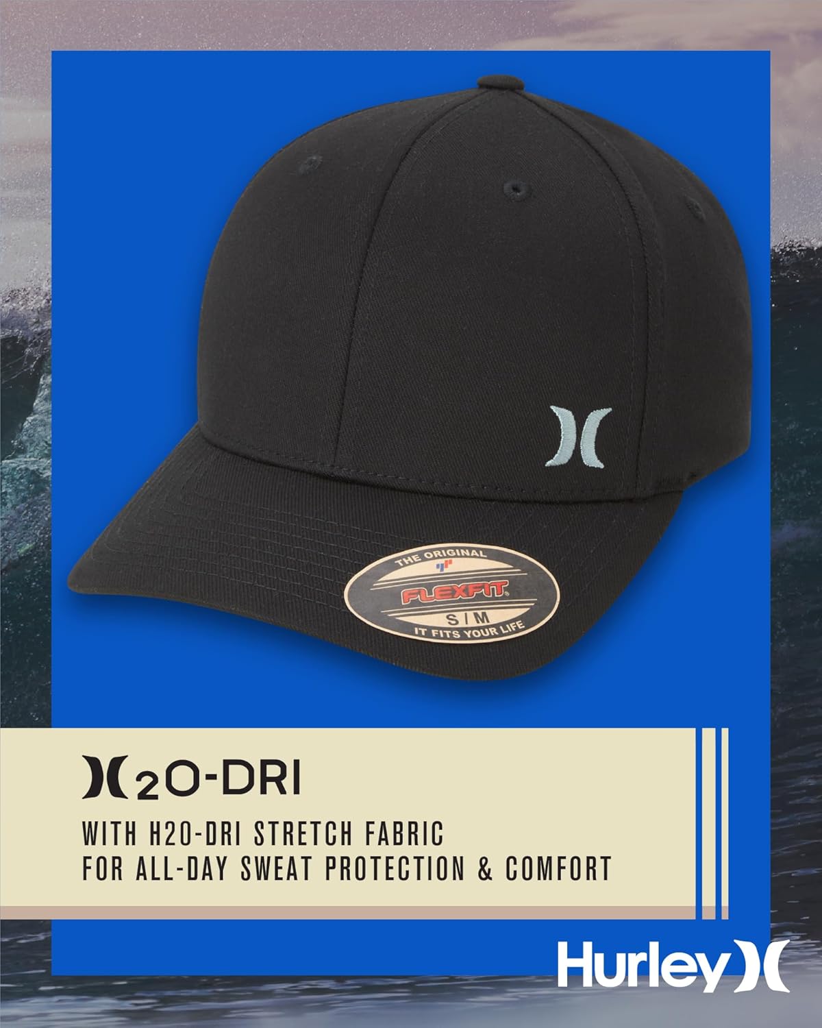 Hurley Men's Hat - Curved Brim Stretch Fitted Cap - Image 3