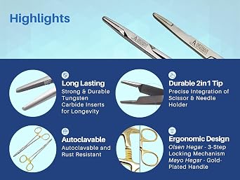 Bundle of Olsen Hegar Needle Holder 6 Gold Plated Handle w/Tungsten Carbide Inserts & Mayo Hegar Needle Holder 6 Gold Plated Handle w/Tungsten Carbide Inserts by Artman Instruments