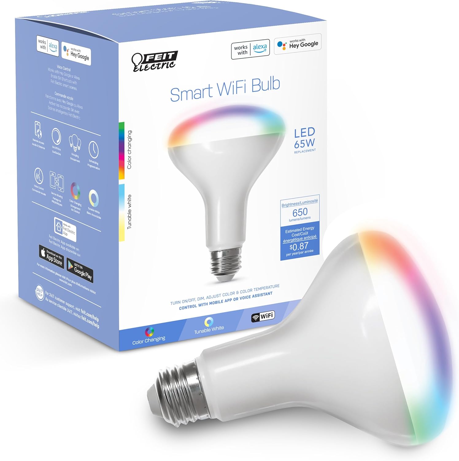 Feit Electric BR30 Smart Flood Light Bulb,2.4GHz WiFi Color Changing and Dimmable, No Hub, Works with Alexa or Google Assistant, BR30/RGBW/CA/AG, 65W, Multi-Color (RGBW), 1 Count (Pack of 1) Feit Electric BR30 Smart Flood Light Bulb,2.4GHz WiFi Color Changing and Dimmable, No Hub, Works with Alexa or Google Assistant, BR30/RGBW/CA/AG, 65W, Multi-Color (RGBW), 1 Count (Pack of 1)