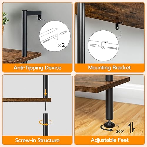 Miniatura 6 de HOOBRO Estantería de escalera para bricolaje, estantería de madera de 5 niveles, estantería estrecha, estante de exhibición, estante de