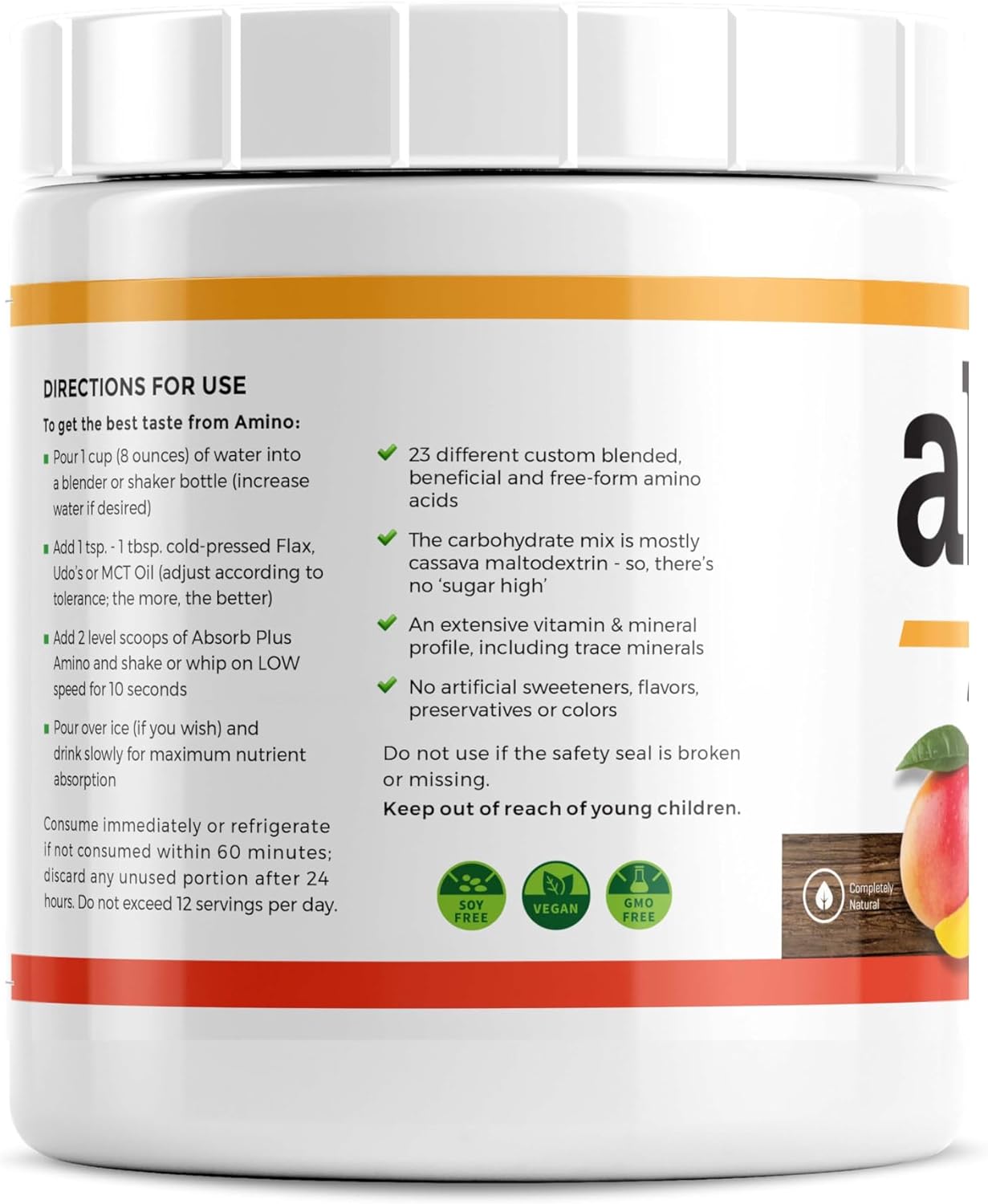 Amino – Nutritional Supplement, Nutritional Support, Non-GMO, Gluten Free, Elemental Free-Form Amino Acid Formula (1.1 lbs, Orange-Mango)