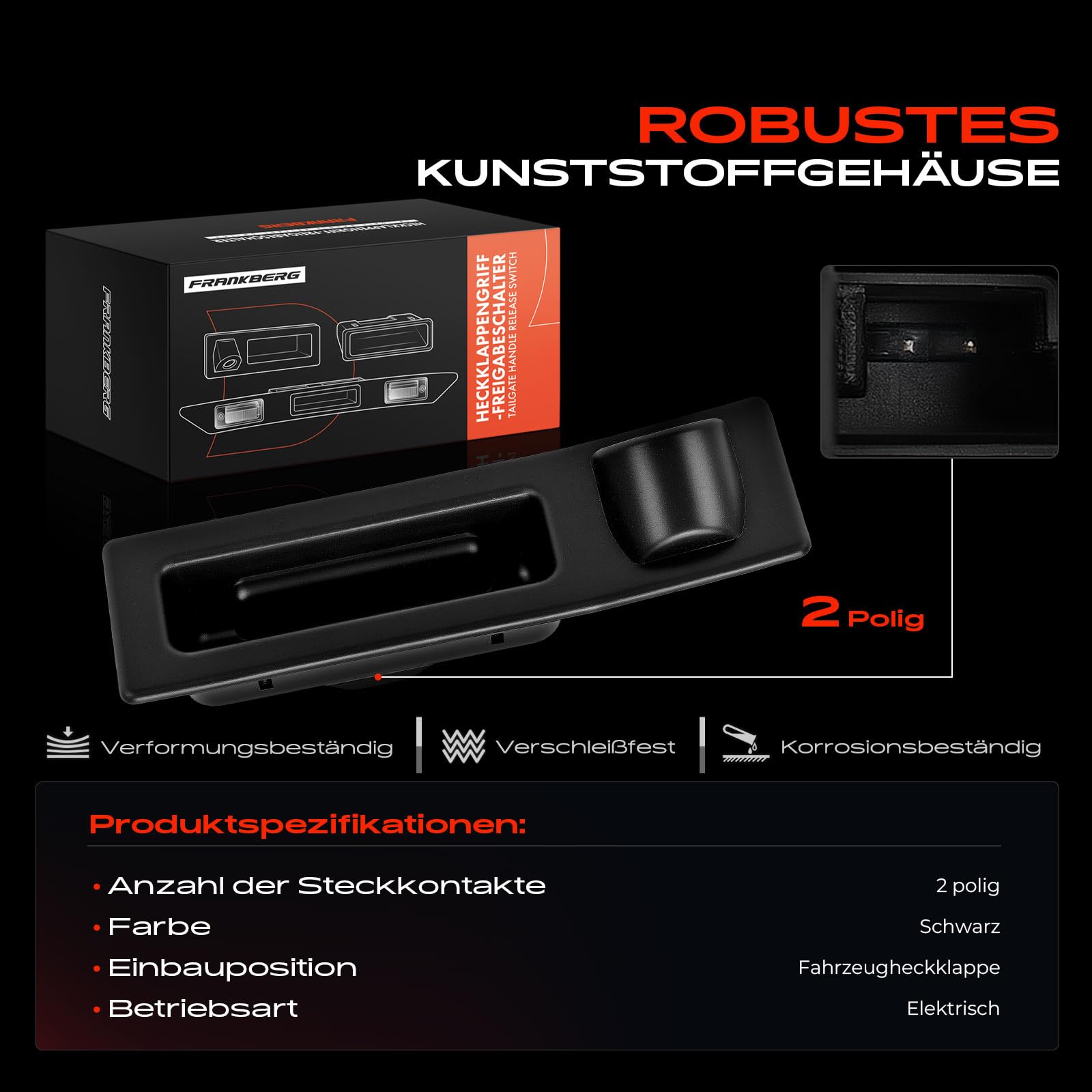 Frankberg Heckklappengriff Türschloss 2-polig Kompatibel mit X3 F25 X1 F48 X5 F15 F85 2 Active Tourer F45 2 Cabriolet F23 3er F30 F80 4 Gran F36 Replace# 51247463163