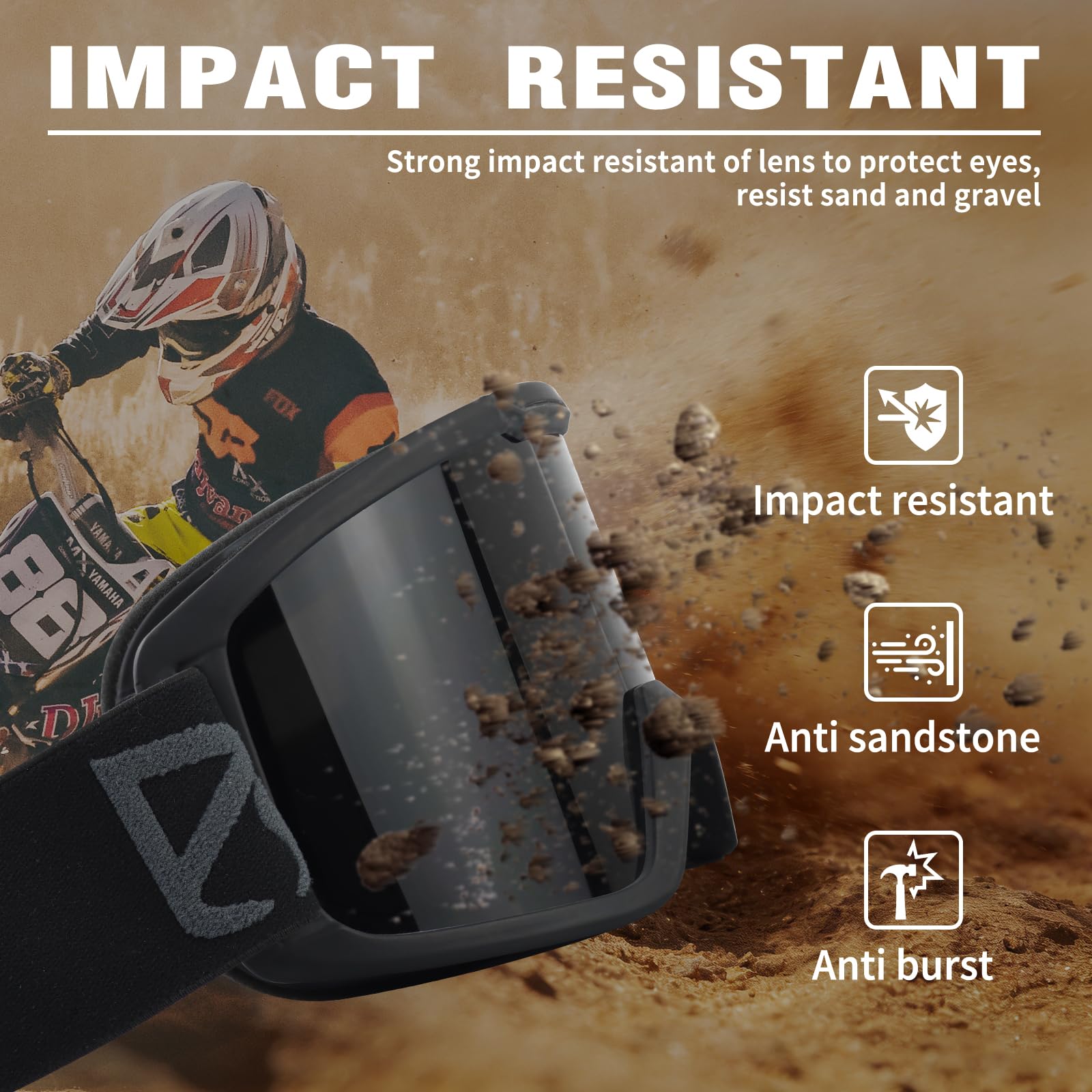 SPOSUNE Ski/Motorrad ATV Brille mit Anti-Beschlag-Doppelscheibe - Off Road Racing Dirt Bike Goggles, Schneebrille Männer Frauen