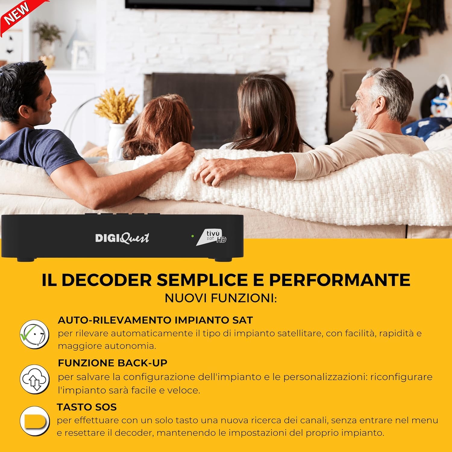 Decoder Satellitare FULL HD con tessera Tivu Sat CERTIFICATO UFFICIALE CON TESSERA Tivù SAT INCLUSA, DVB-S2 HEVC H265 MAIN 10,Telecomando Universale 2 in 1 per il ricevitore e la TV