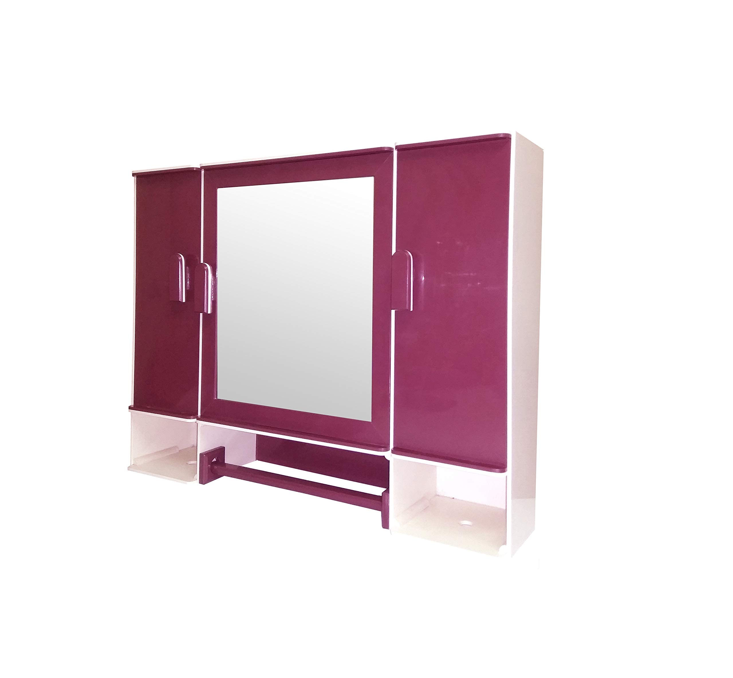 WINACO Plastic Monalisa Off White -Burgundy 3 Mm Thickness (18" X 4" X 14" Inch) Three Door Bathroom Cabinet