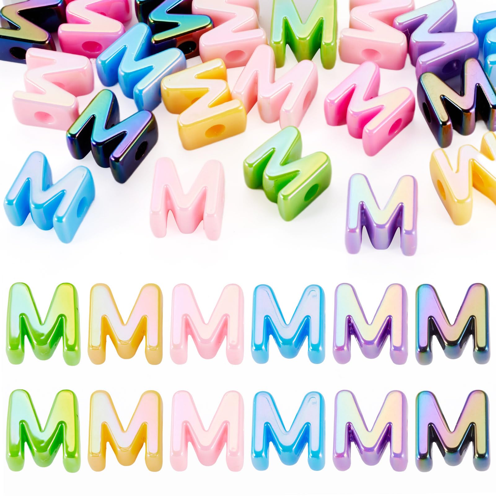 20Pcs Large Acrylic Letter Beads, Big Iridescent Letter Alphabet Beads, 3D Acrylic Letter Slide Bead Colorful Large Hole European Bead for Jewelry Making Name ID Craft