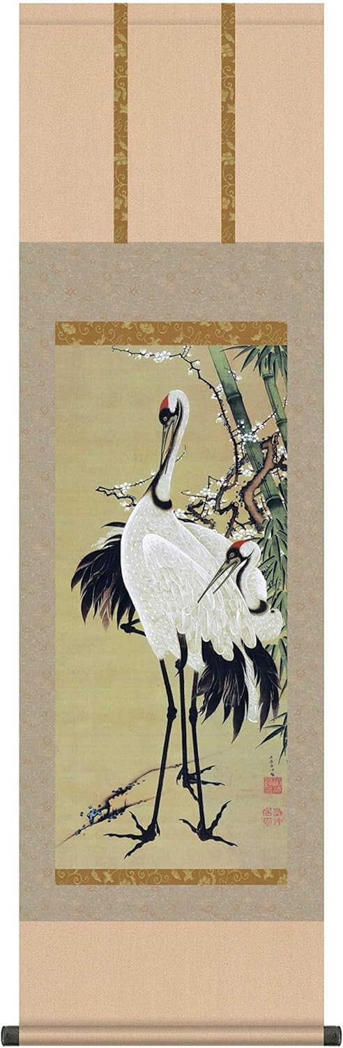 掛軸 弓家恒畝（ゆやこうほ）肉筆 群鶏図 自筆共箱 軸先は鹿角 掛軸 弓家恒畝（ゆやこうほ）肉筆 群鶏図 自筆共箱