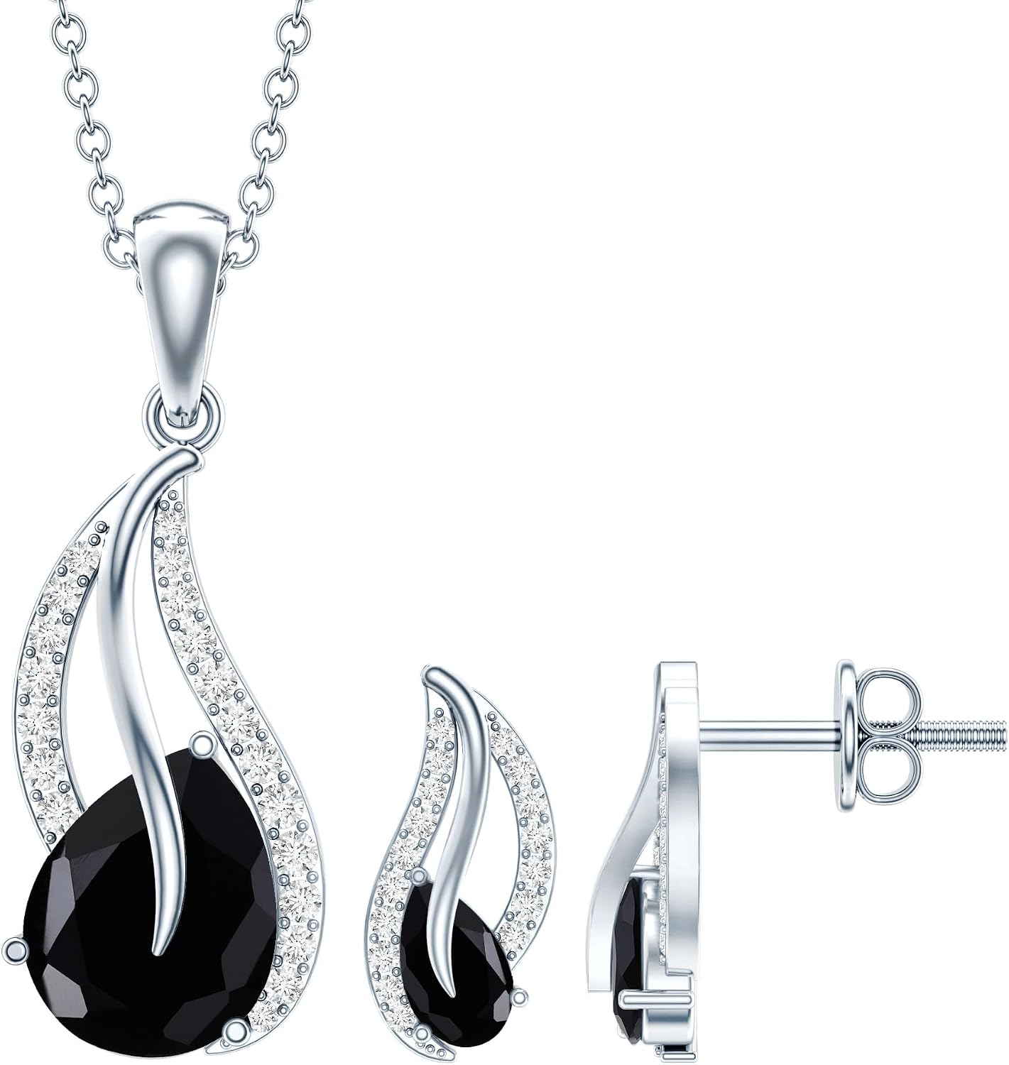 Certified 2.3 Carat Black Onyx Teardrop Jewelry Set in Silver, Aaa Quality, Onyx Necklace Earrings Set - Ready To Gift
