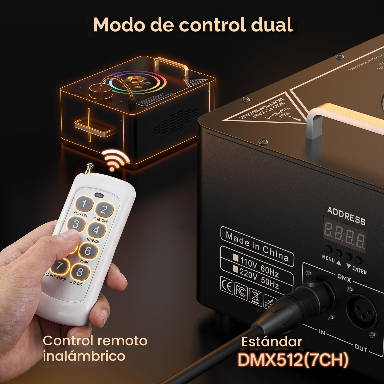 1500W Máquina de Humo con Control Remoto, Wash 6 RGB LED Estroboscópica Efectos de Iluminación 3000 CFM/min Máquina de Niebla DMX512 Fog Machine Portátil para Halloween Bodas Escenarios Fiestas