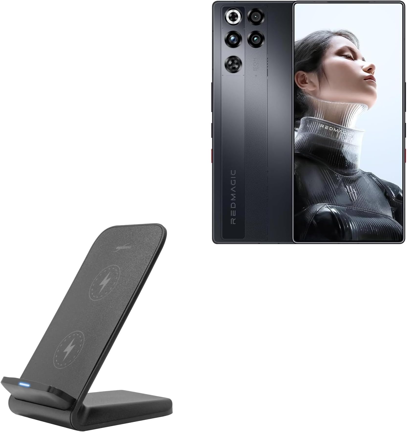 - BoxWave Charger Compatible with RedMagic 11 Pro - Wireless QuickCharge Stand (15W), Desktop Viewing Qi Wireless Charging - Jet Black