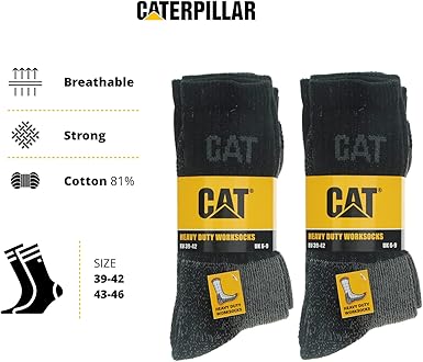 CAT Caterpillar Power&Cool - Calze Da Lavoro 6|9|12 Paia In Due Taglie 39-42/43-46, 6 Paia, 39-42 - Foto 3