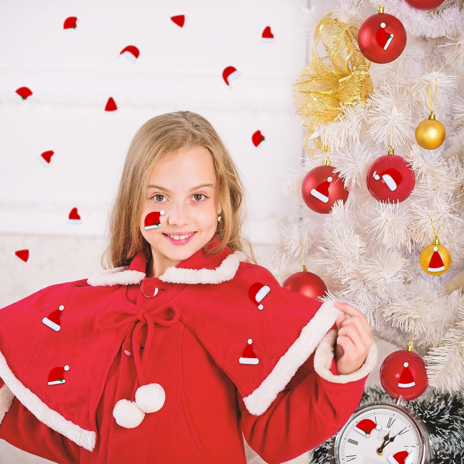 Engrowtic 200 Pcs Christmas Santa Hat Felt Mini Stickers for DIY Crafts