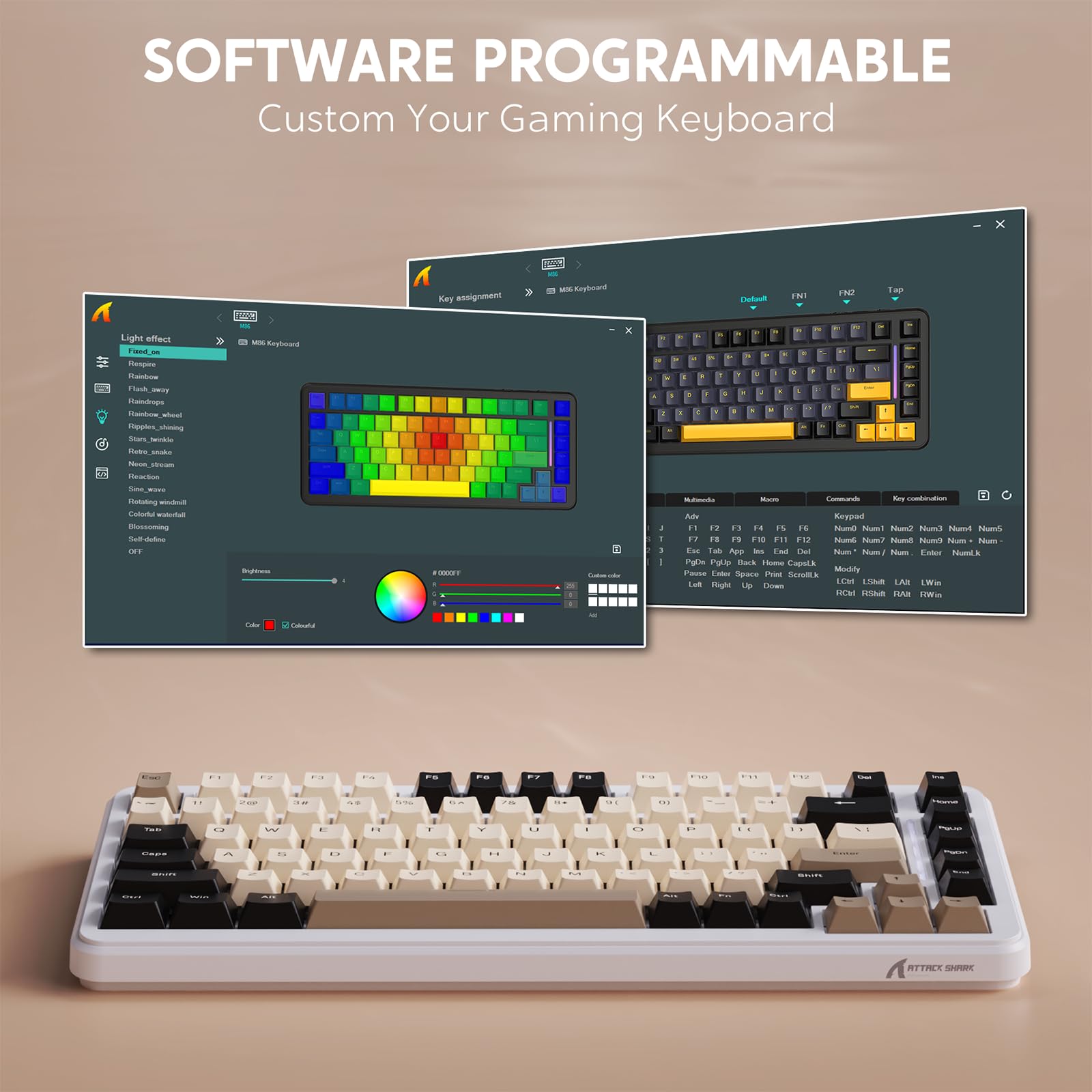 ATTACK SHARK M86 Klawiatura Mechaniczna Gasket, 75% Tri-Mode (BT/2.4G/USB-C) Bezprzewodowa Klawiatura Do Gier RGB, Klawiatura z Możliwością Wymiany Na Gorąco, Przełączniki Liniowe, 4000mah-Biały Ser