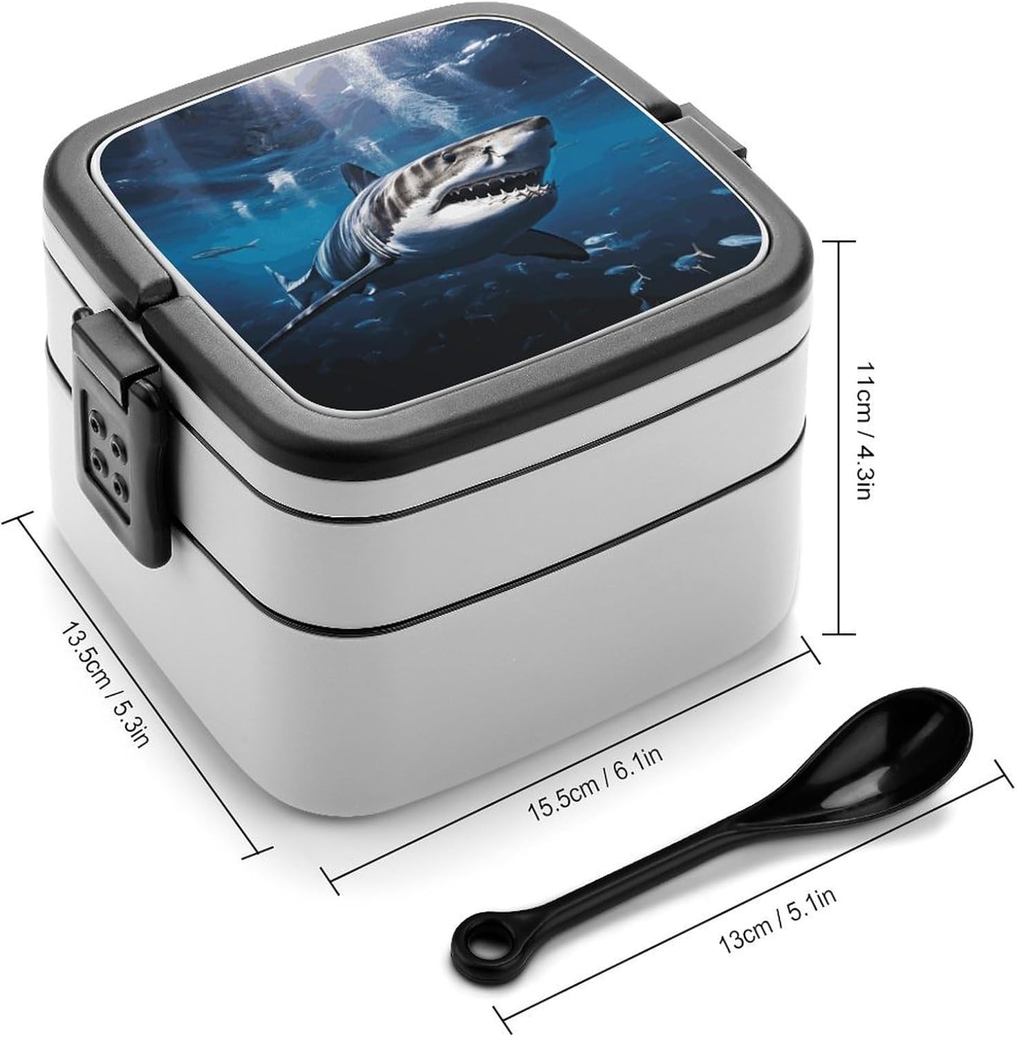 Bento Box Adult Lunch Box All-in-One Stackable Leakproof Lunch Containers with Compartments Double Layer Leak-Proof Great White Shark Lunch Boxes for Women Men Office Work Picnic image 2